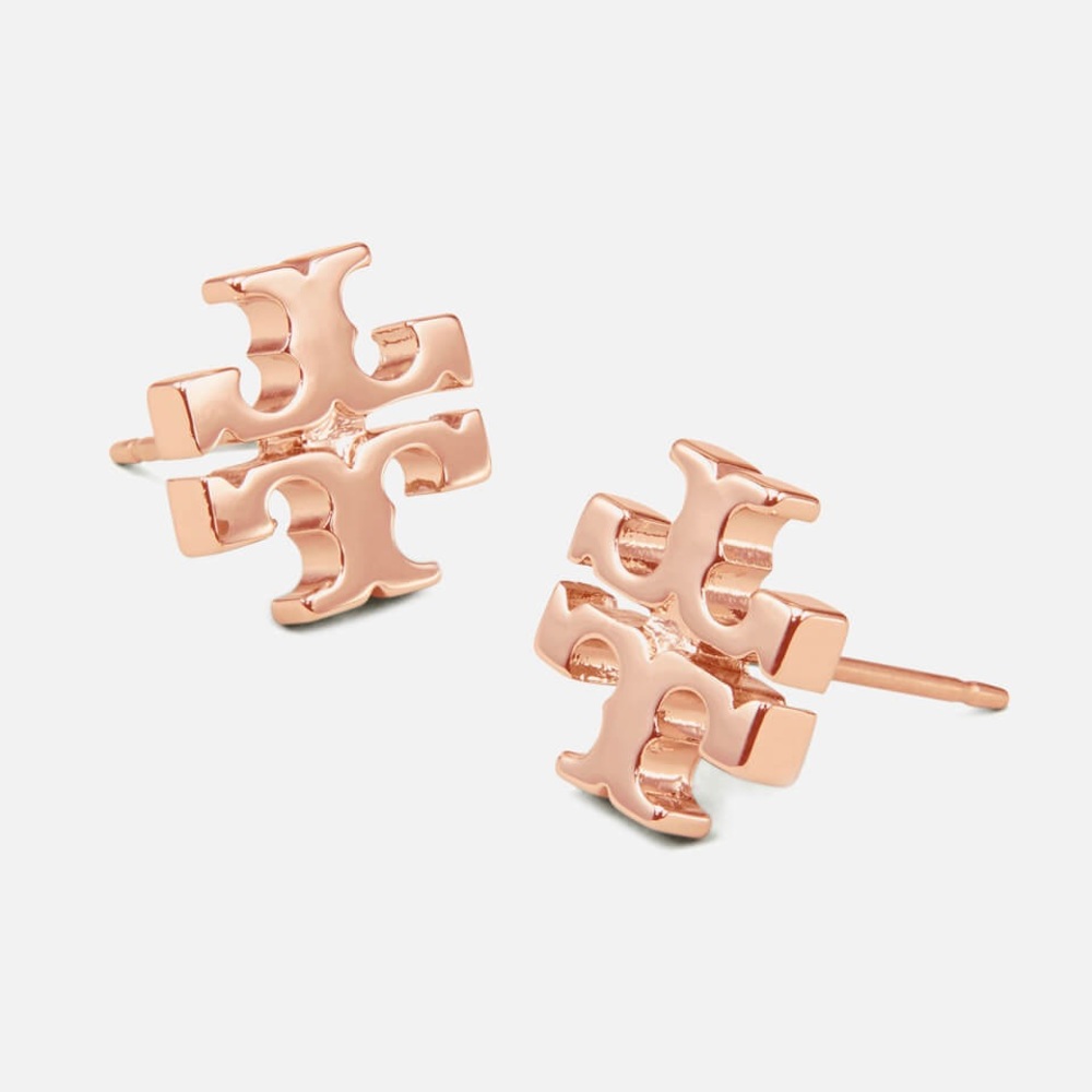 Tory Burch Rose Gold Logo Stud Earrings Pre owned